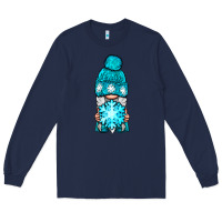 Navy winter gnome with snowflake Long Sleeve Tee - NancyCooperArtShop