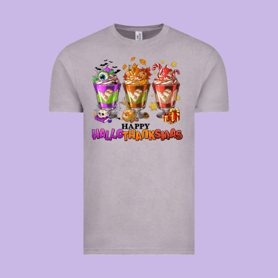 Happy Hallothanksmas Coffee Cups Vintage Tee Designed By Nancycooperartshop