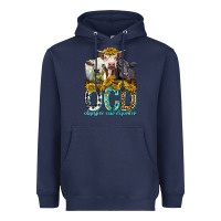 Navy Obsessive Cow Disorder with Cows Heavyweight Hoodie - texasbilliewilder