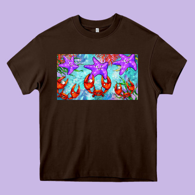 Crab And Starfish  Cup Heavy Core Tee Designed By Barkaloodesign