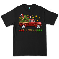 Black Merry And Bright Christmas Trees Truck Premium Tee - FaDigitalArtStudio