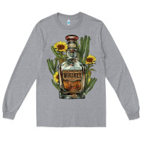 Heather Grey western whiskey bottle Long Sleeve Tee - NancyCooperArtShop