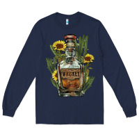 Navy western whiskey bottle Long Sleeve Tee - NancyCooperArtShop