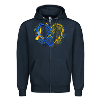 Navy world down syndrome day heart Zipper Hoodie - Artiststas