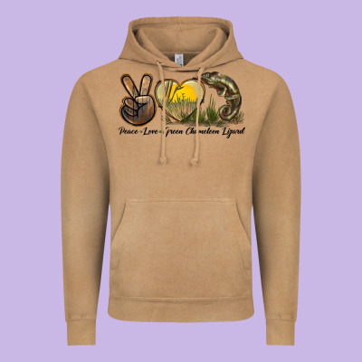 Peace Love Green Chameleon Lizard Vintage Hoodie Designed By Lillyallendesigns