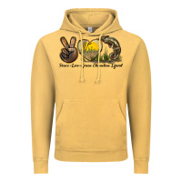 Vintage Mustard Peace Love Green Chameleon Lizard Vintage Hoodie - LillyAllenDesigns