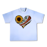 Western Sunflower Cowhide  Heart Urban Heavy Tee | Teevron