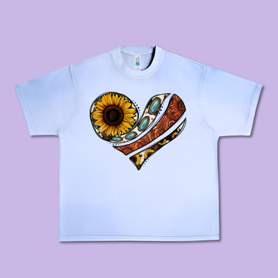 Western Sunflower Cowhide  Heart Urban Heavy Tee Designed By Jasminsmagicworld