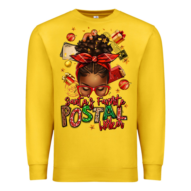 Santas Favorite Postal Worker Afro Messy Bun Premium Sweatshirt by texasbilliewilder | Teevron
