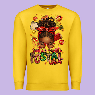 Santas Favorite Postal Worker Afro Messy Bun Premium Sweatshirt Designed By Texasbilliewilder