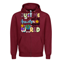 Burgundy just me and my anxiety against the world Zipper Hoodie - Artiststas