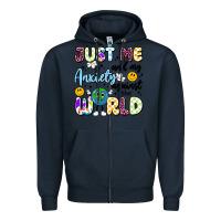 Navy just me and my anxiety against the world Zipper Hoodie - Artiststas