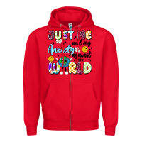 Red just me and my anxiety against the world Zipper Hoodie - Artiststas