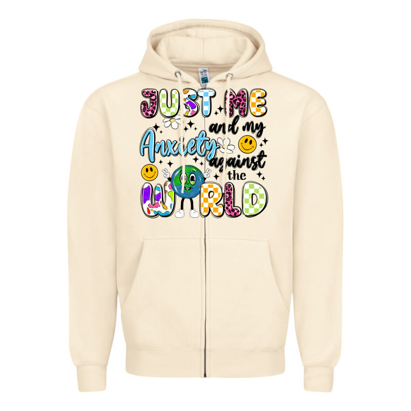 Just Me And My Anxiety Against The World Zipper Hoodie by Artiststas | Teevron