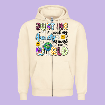 Just Me And My Anxiety Against The World Zipper Hoodie Designed By Artiststas