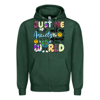 Sports Green just me and my anxiety against the world Zipper Hoodie - Artiststas