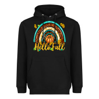 Black Hello Fall with Rainbow Heavyweight Hoodie - texasbilliewilder