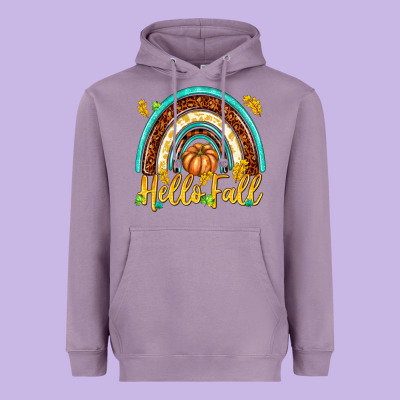 Hello Fall With Rainbow Heavyweight Hoodie Designed By Texasbilliewilder
