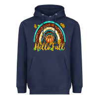 Navy Hello Fall with Rainbow Heavyweight Hoodie - texasbilliewilder