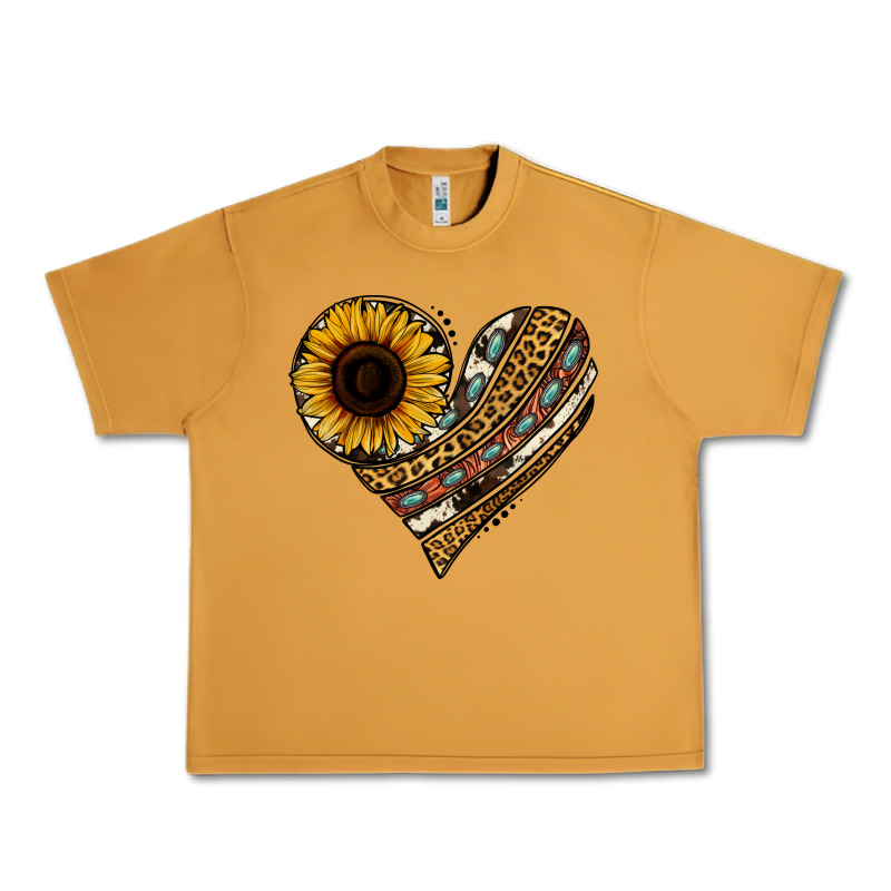 Western Sunflower Leopard Cowhide Heart Urban Heavy Tee by Jasminsmagicworld | Teevron