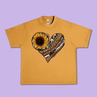 Western Sunflower Leopard Cowhide Heart Urban Heavy Tee Designed By Jasminsmagicworld
