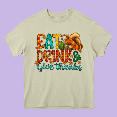 Eat Drink Give Thanks Heavy Core Tee Designed By Cowhidedigitalart