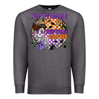 Charcoal Heather Nightmare before the coffee halloween Premium Sweatshirt - NancyCooperArtShop