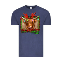 Vintage Denim merry christmas y'all highland cow Vintage Tee - Jasminsmagicworld