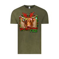 Vintage Olive merry christmas y'all highland cow Vintage Tee - Jasminsmagicworld