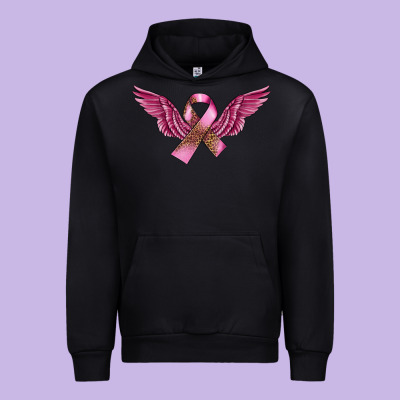 Breast Cancer Ribbon With Angel Wings Urban Hoodie Designed By Fadigitalartstudio