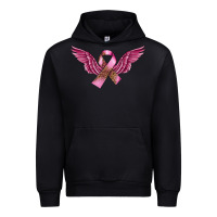 Black Breast Cancer ribbon with angel wings Urban Hoodie - FaDigitalArtStudio