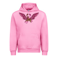 Fuchsia Pink Breast Cancer ribbon with angel wings Urban Hoodie - FaDigitalArtStudio