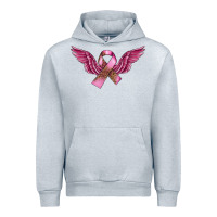 Heather Grey Breast Cancer ribbon with angel wings Urban Hoodie - FaDigitalArtStudio