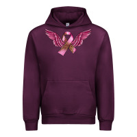 Mauve Wine Breast Cancer ribbon with angel wings Urban Hoodie - FaDigitalArtStudio