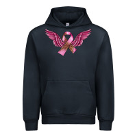 Navy Breast Cancer ribbon with angel wings Urban Hoodie - FaDigitalArtStudio