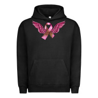 Pigment Black Breast Cancer ribbon with angel wings Urban Hoodie - FaDigitalArtStudio