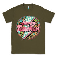 Army Green happy teacher lighting bolt Classic Tee - MaliasSmallBusiness