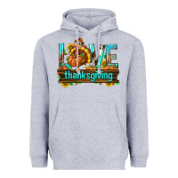 Heather Grey Love Thanksgiving with Turkey Heavyweight Hoodie - texasbilliewilder
