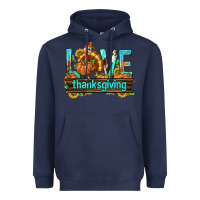 Navy Love Thanksgiving with Turkey Heavyweight Hoodie - texasbilliewilder