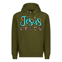 Army Green jesus loves you Premium Hoodie - JahusDesignShop