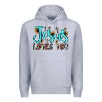 Heather Grey jesus loves you Premium Hoodie - JahusDesignShop