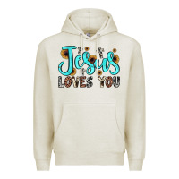 Oatmeal Heather jesus loves you Premium Hoodie - JahusDesignShop