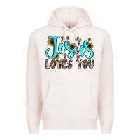 Pale Pink jesus loves you Premium Hoodie - JahusDesignShop