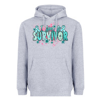 Heather Grey I am a survivor teal ribbon Ovarian Cancer Heavyweight Hoodie - NancyCooperArtShop