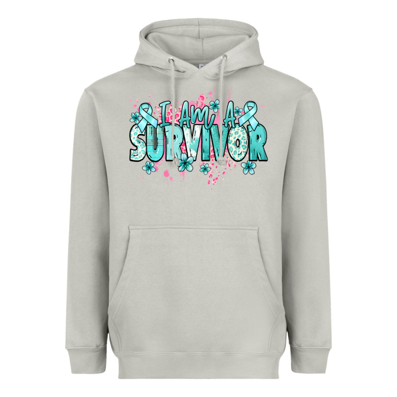 I Am A Survivor Teal Ribbon Ovarian Cancer Heavyweight Hoodie by NancyCooperArtShop | Teevron