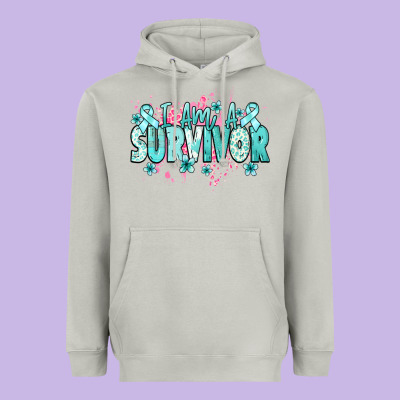 I Am A Survivor Teal Ribbon Ovarian Cancer Heavyweight Hoodie Designed By Nancycooperartshop
