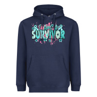 Navy I am a survivor teal ribbon Ovarian Cancer Heavyweight Hoodie - NancyCooperArtShop