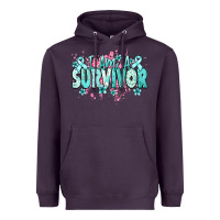 Plum I am a survivor teal ribbon Ovarian Cancer Heavyweight Hoodie - NancyCooperArtShop