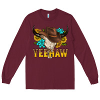 Burgundy yeehaw bull skull Long Sleeve Tee - NancyCooperArtShop