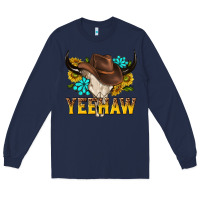 Navy yeehaw bull skull Long Sleeve Tee - NancyCooperArtShop
